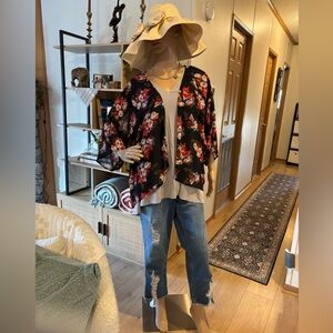 Kimona Short Floral Black Jacket XL